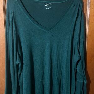 Dark green Green V-Neck Long Sleeve Top